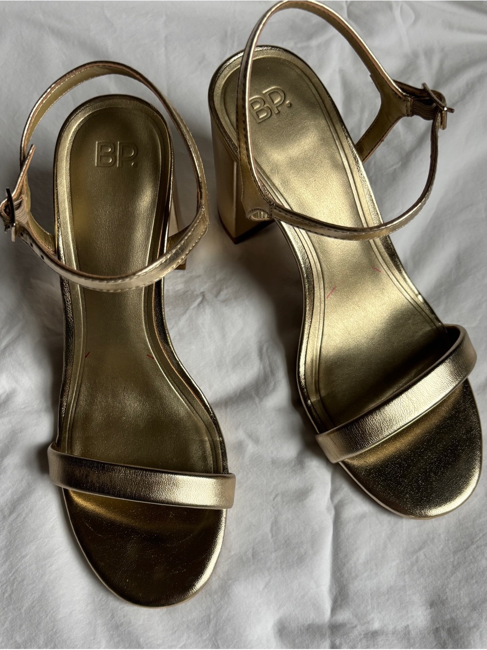 BP Metallic Gold Block Heel Slingback Sandals